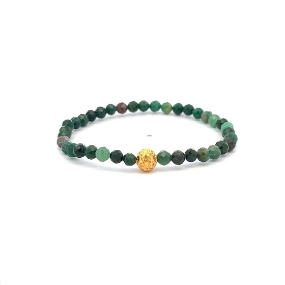 18K Gold Money Coin Ball Lucky Charm Bracelet Mini Gemstones Natural Emerald 4mm - Picture 1 of 6